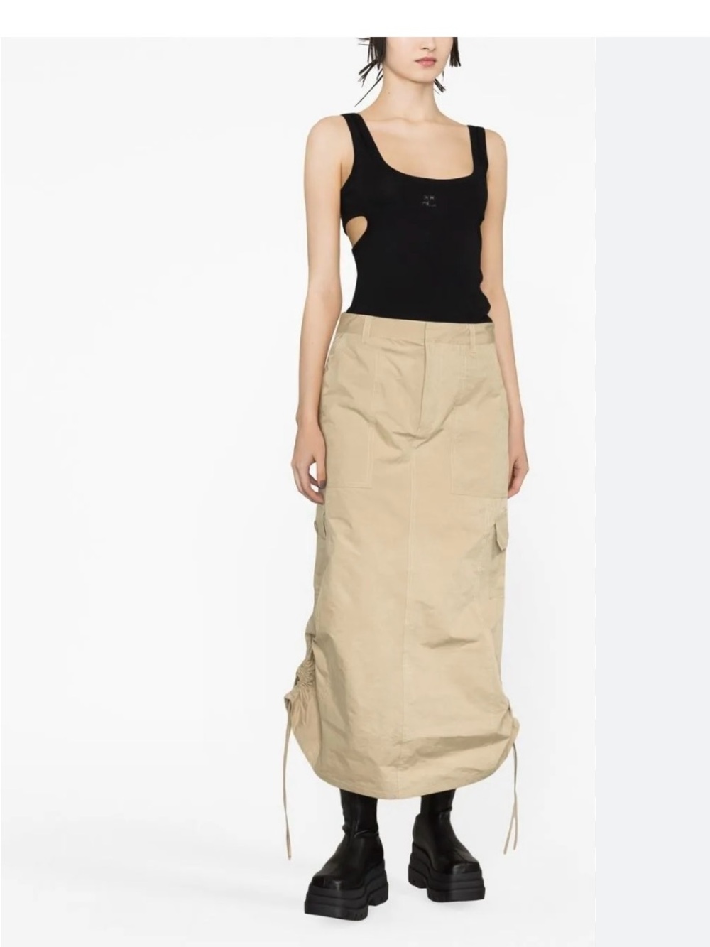 Love Tree Tan Cargo Maxi Skirt with Utility Pockets